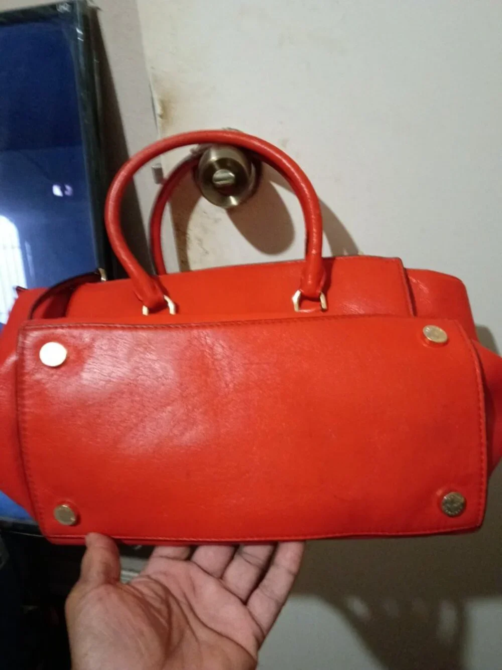 Michael Kors Mandarin Sophie Leather Satchel Large Zip Top Bag Tote Satchel Red - Picture 7 of 16